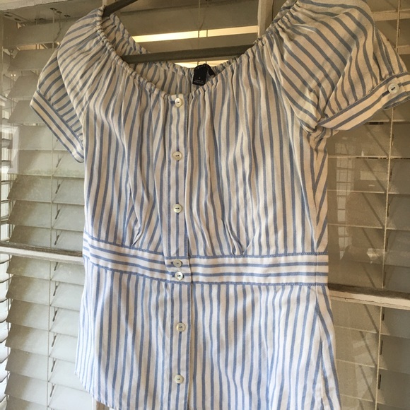 Blue and white nautical top can be off the shoulde - Picture 4 of 4